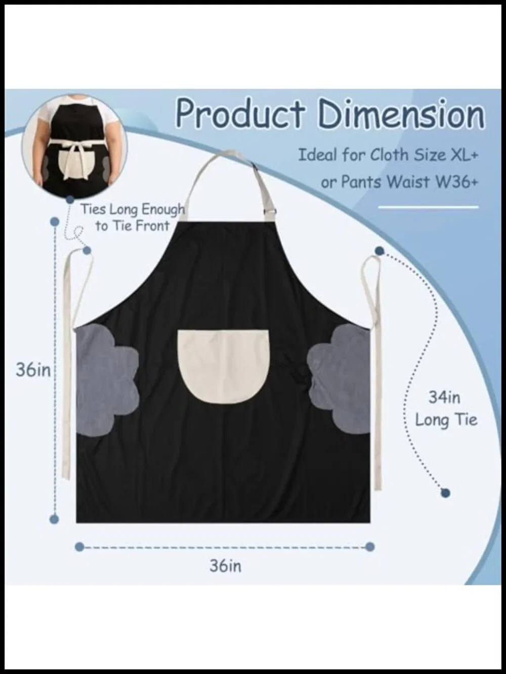 Plus Size Washable Kitchen Apron with Pockets and Attached Towel